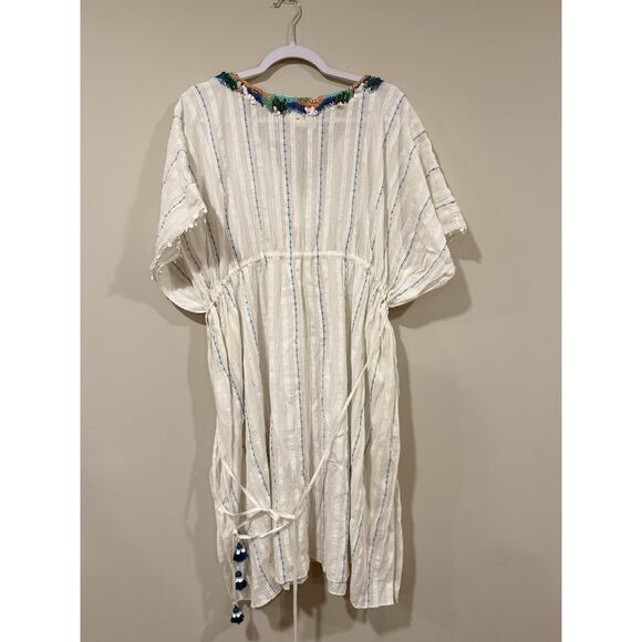 Anthropologie Duet Womens Anais Kaftan Dress White Blue Striped One Size 2353 - Picture 6 of 9